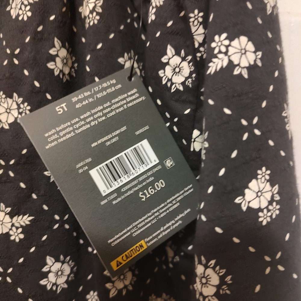 Girls' Black Floral Peter Pan Collar Dress - Picture 2 of 3